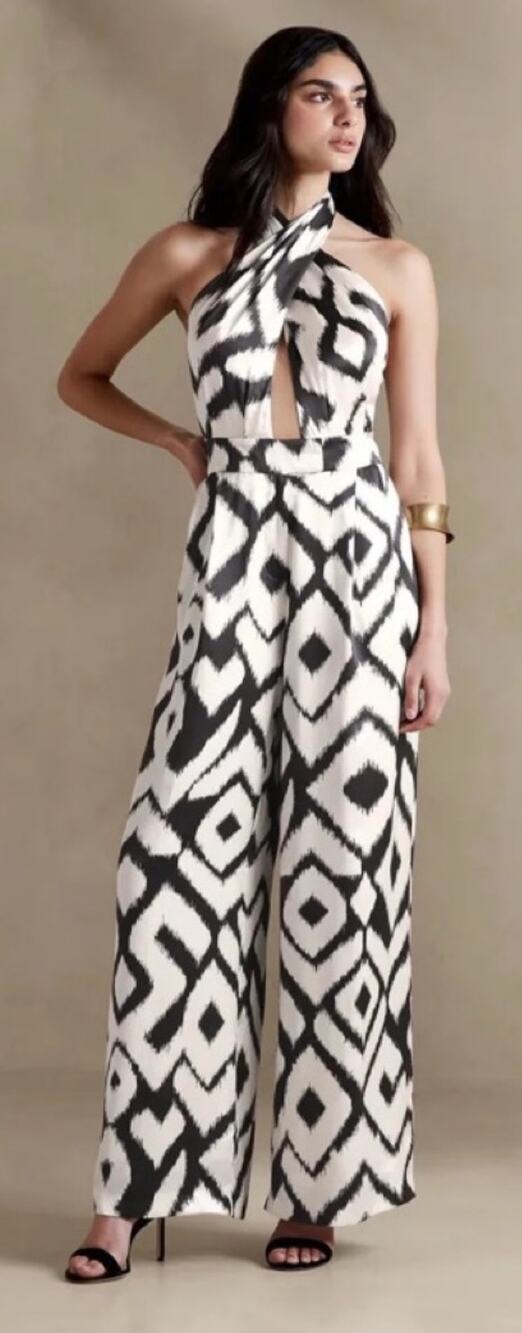 BANANA REPUBLIC Ascendant Silk Halter Jumpsuit Cosmic Ikat Print Size 10